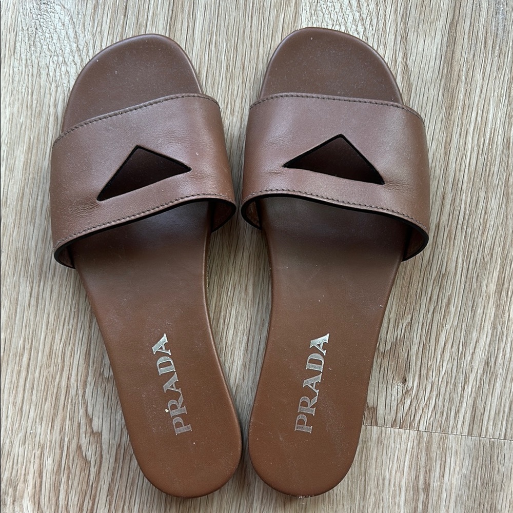 Prada Rich Brown Leather Slides